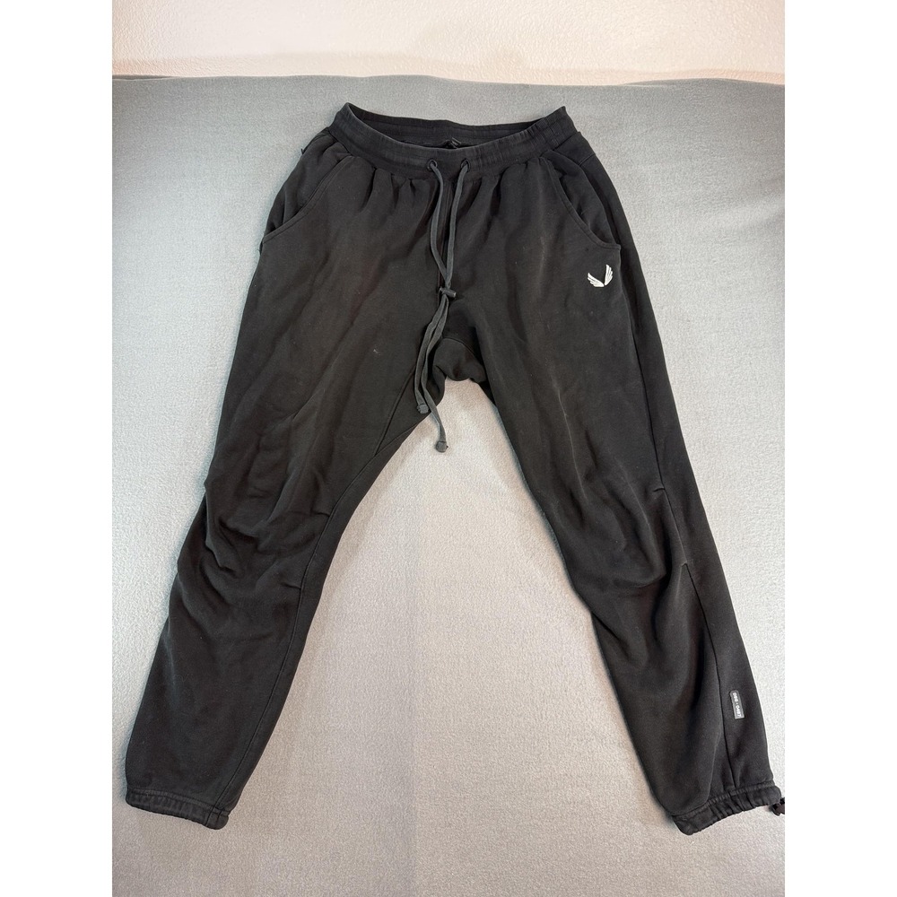 ASRV Jogger Pants Mens M Black Fleece Elastic Waist Drawstring Cuffs Athletic
